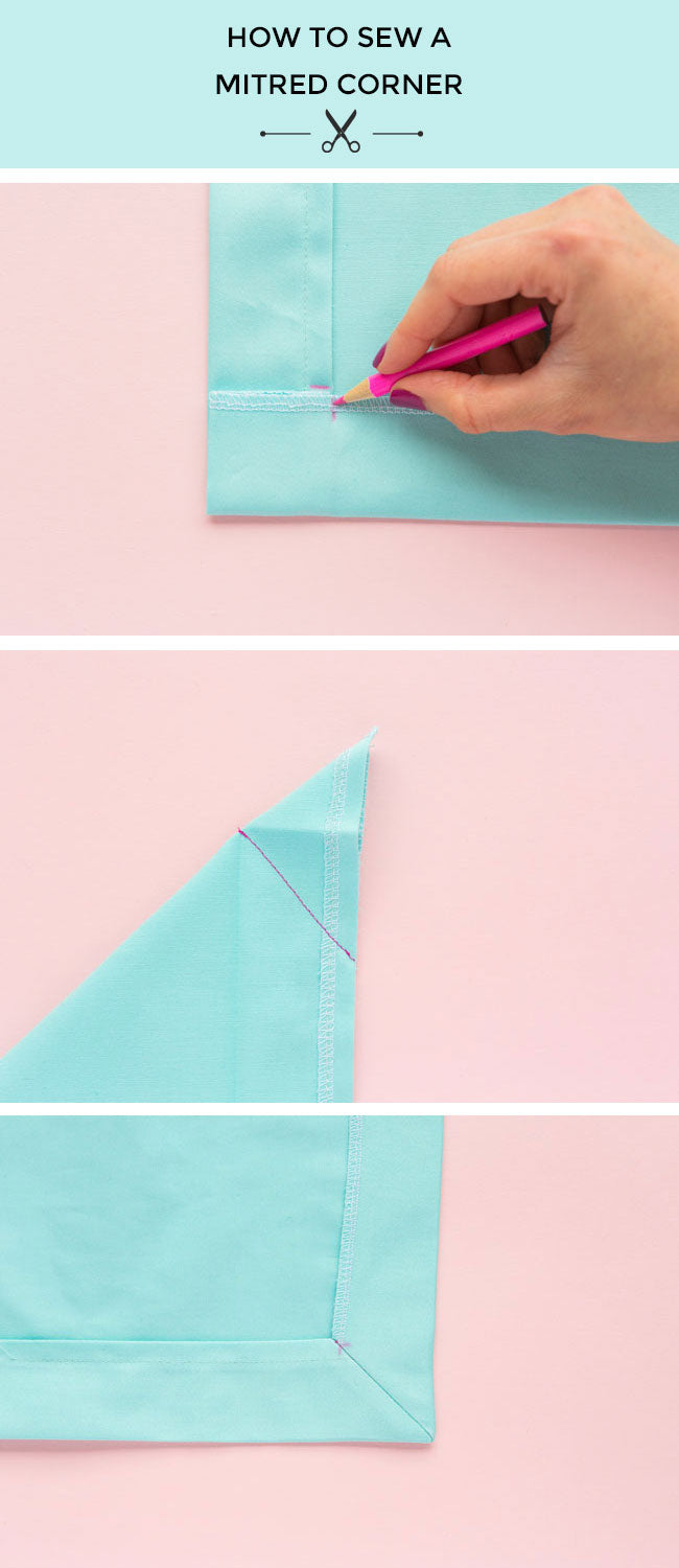 step-by-step mitered corner tablecloth sewing technique diagram