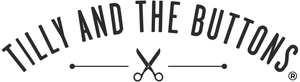 Logo of Tilly and the Buttons with scissors on a white background. Registered trademark. 