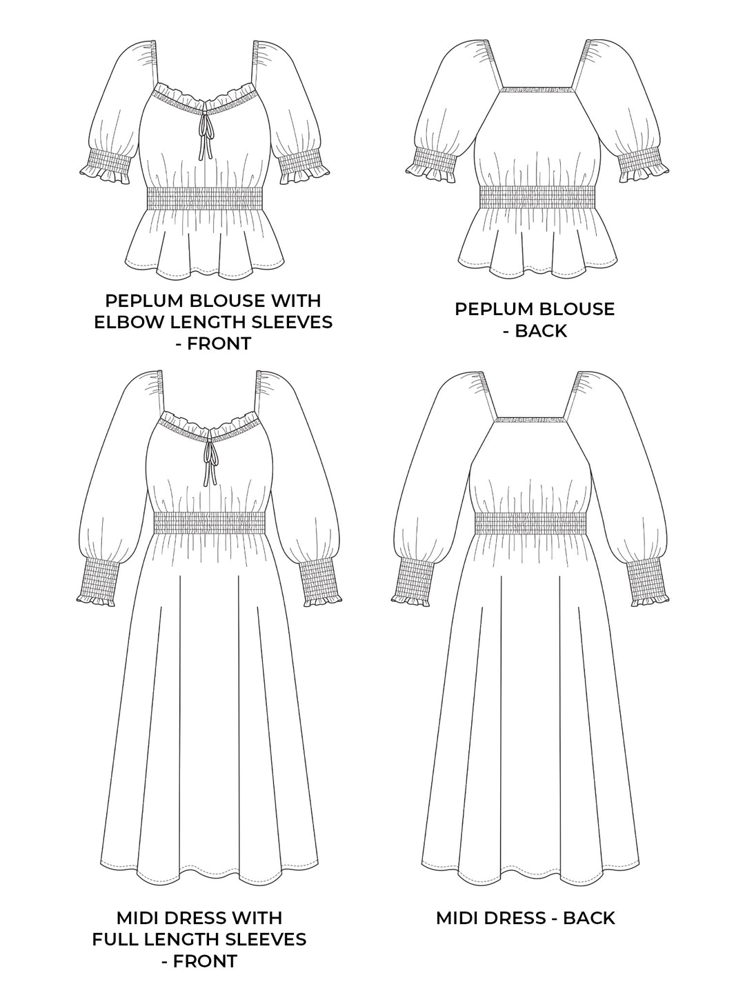 midi dress sewing pattern uk Mabel Shirred Dress + Blouse Sewing Pattern